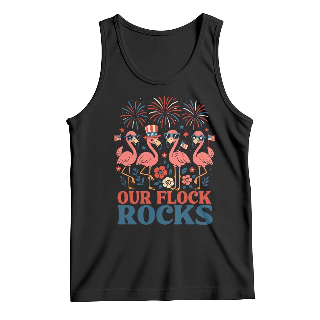 Our Flock Rocks Patriotic Flamingo Tank Top Funny 4th of July Family Matching TS02 Black Print Your Wear