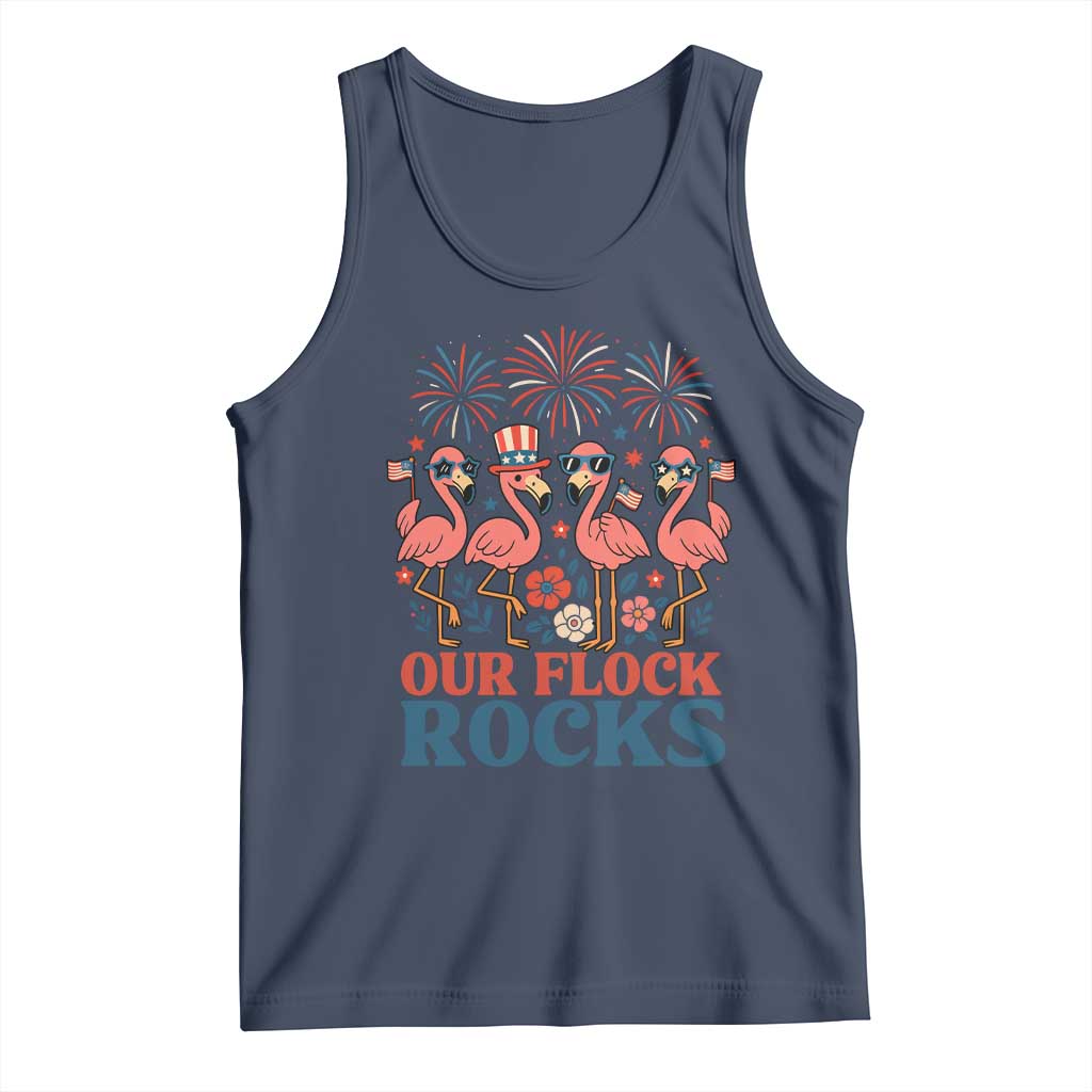 Our Flock Rocks Patriotic Flamingo Tank Top Funny 4th of July Family Matching TS02 Navy Print Your Wear