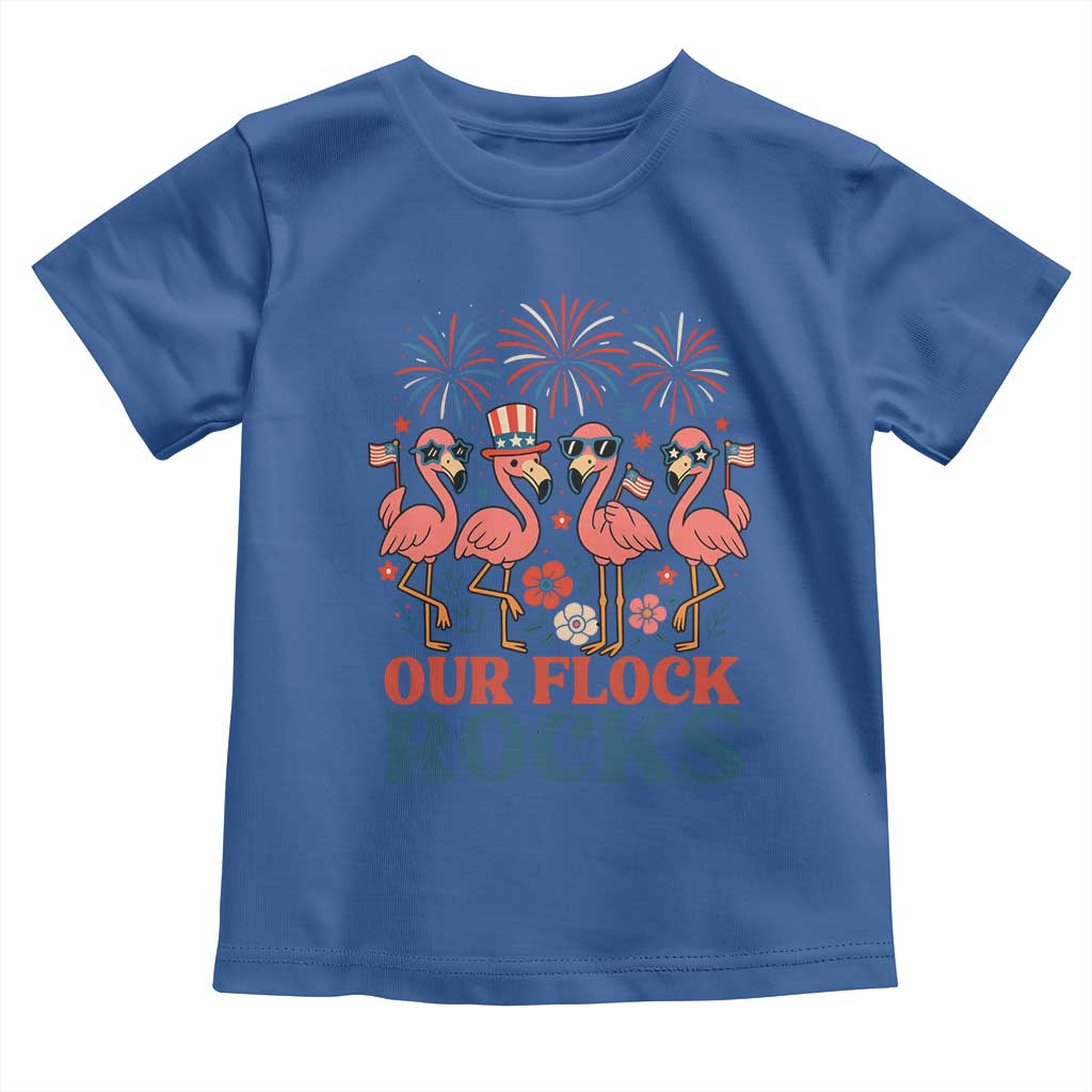 Our Flock Rocks Patriotic Flamingo Toddler T Shirt Funny 4th of July Family Matching TS02 Royal Blue Print Your Wear