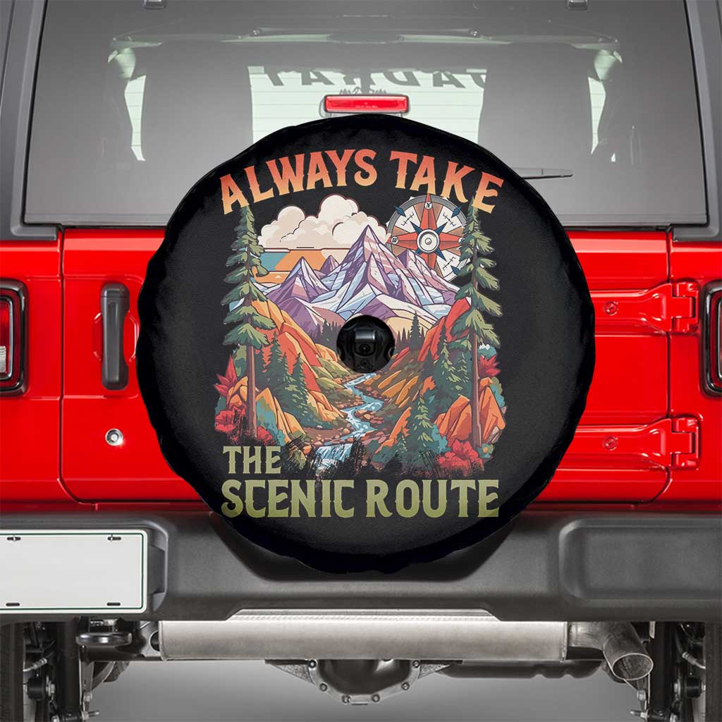 Outdoor Adventure Spare Tire Cover Always Take The Scenic Route Compass Hiking Camping TS02 Black Print Your Wear