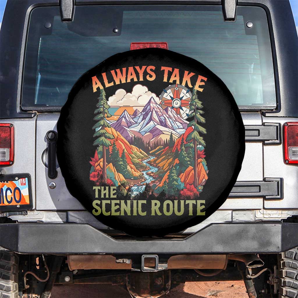 Outdoor Adventure Spare Tire Cover Always Take The Scenic Route Compass Hiking Camping TS02 No hole Black Print Your Wear