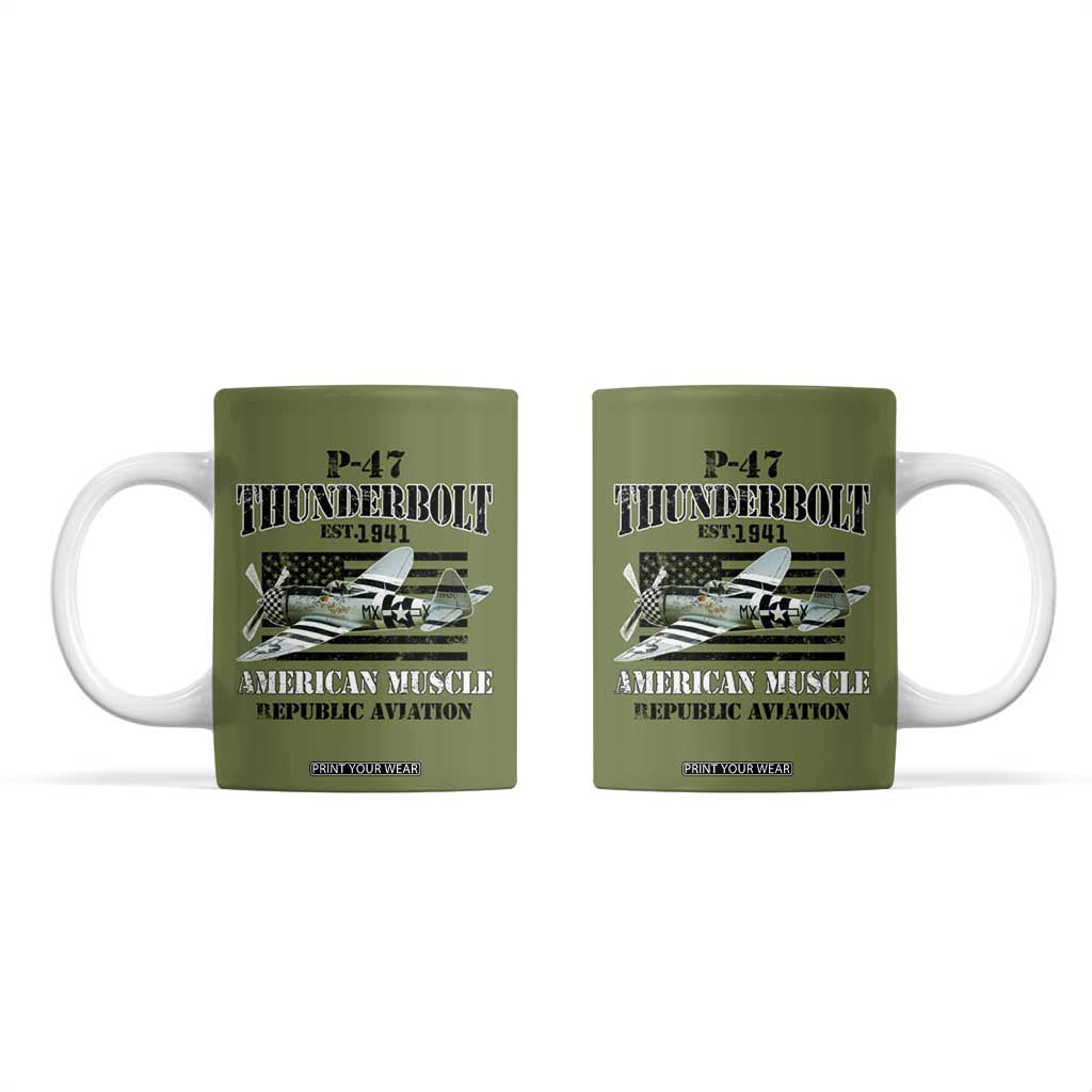 P-47 Thunderbolt WWII Airplane Coffee Mug American Muscle Vintage TS02 Military Green Print Your Wear