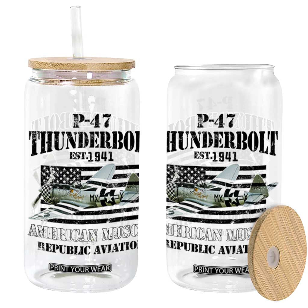 P-47 Thunderbolt WWII Airplane Glass Can American Muscle Vintage TS02 Military Green Print Your Wear