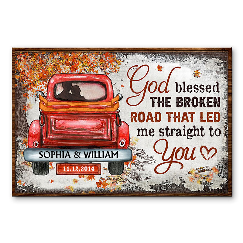 Personalized Family Gift Husband Wife God Blessed The Broken Road Fall Leaves Poster CTM Canvas Custom - Printyourwear