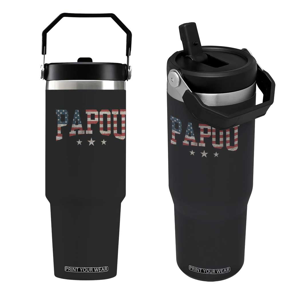 Papou Flip Straw Tumbler New Grandpa Fathers Day USA Flag Patriotic TS10 One Size: 30 oz Black Print Your Wear