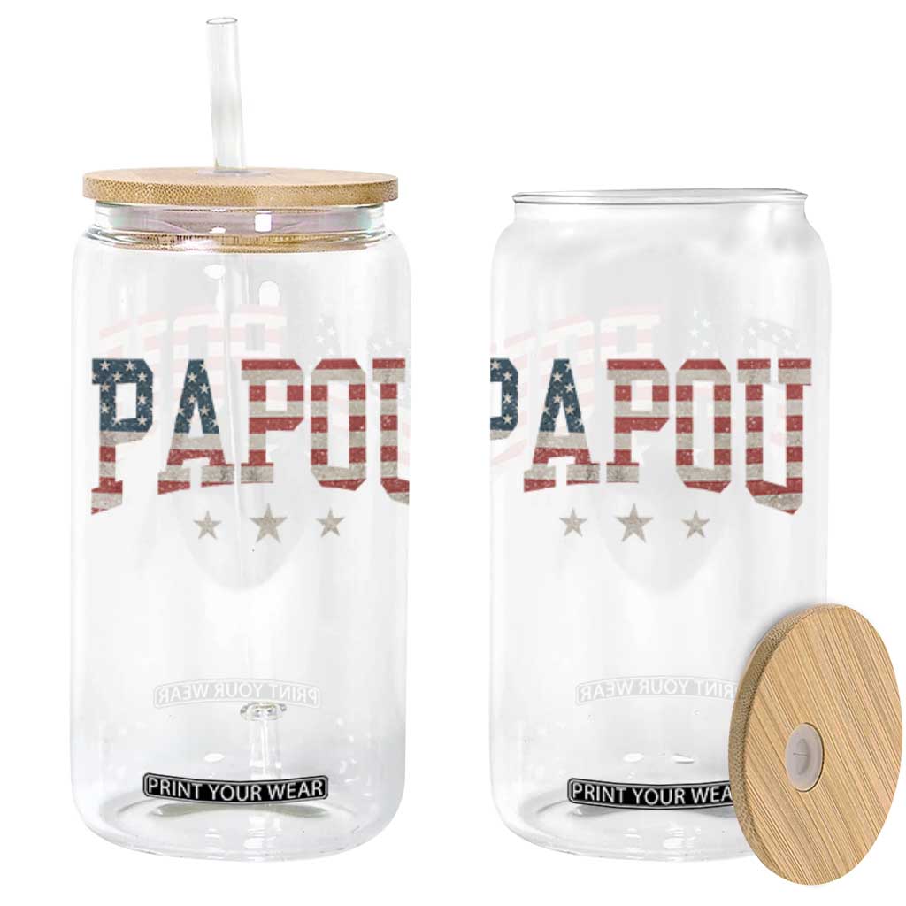 Papou Glass Can New Grandpa Fathers Day USA Flag Patriotic TS10 Black Print Your Wear