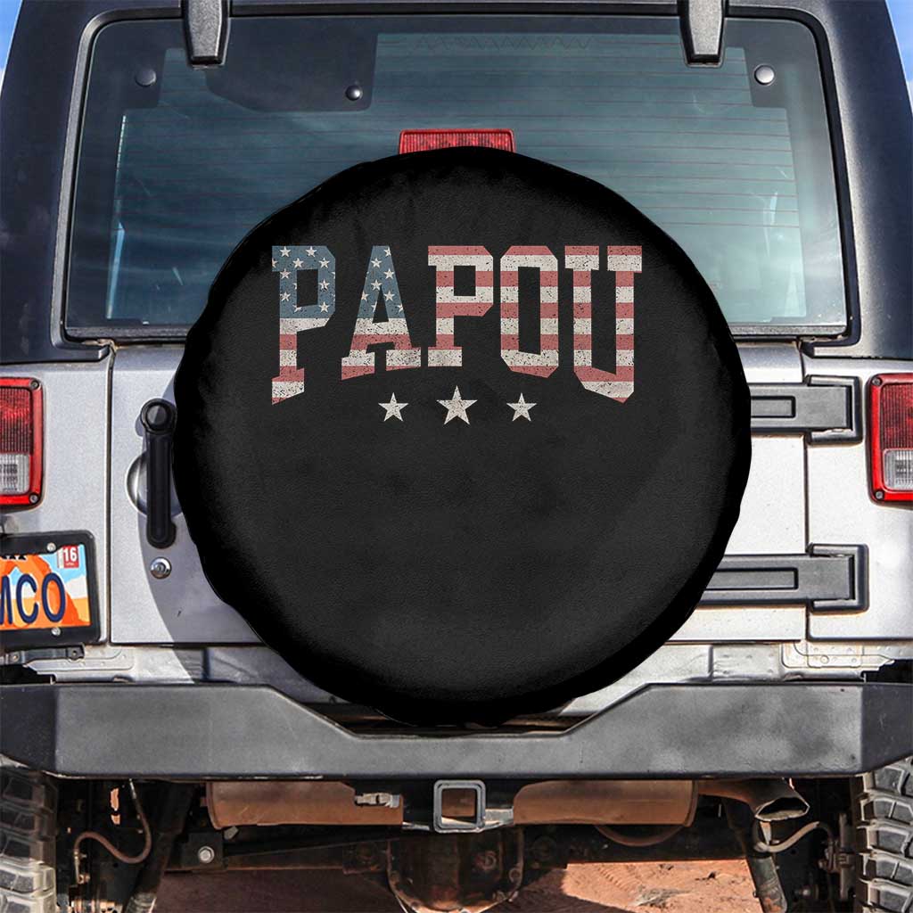 Papou Spare Tire Cover New Grandpa Fathers Day USA Flag Patriotic TS10 No hole Black Print Your Wear