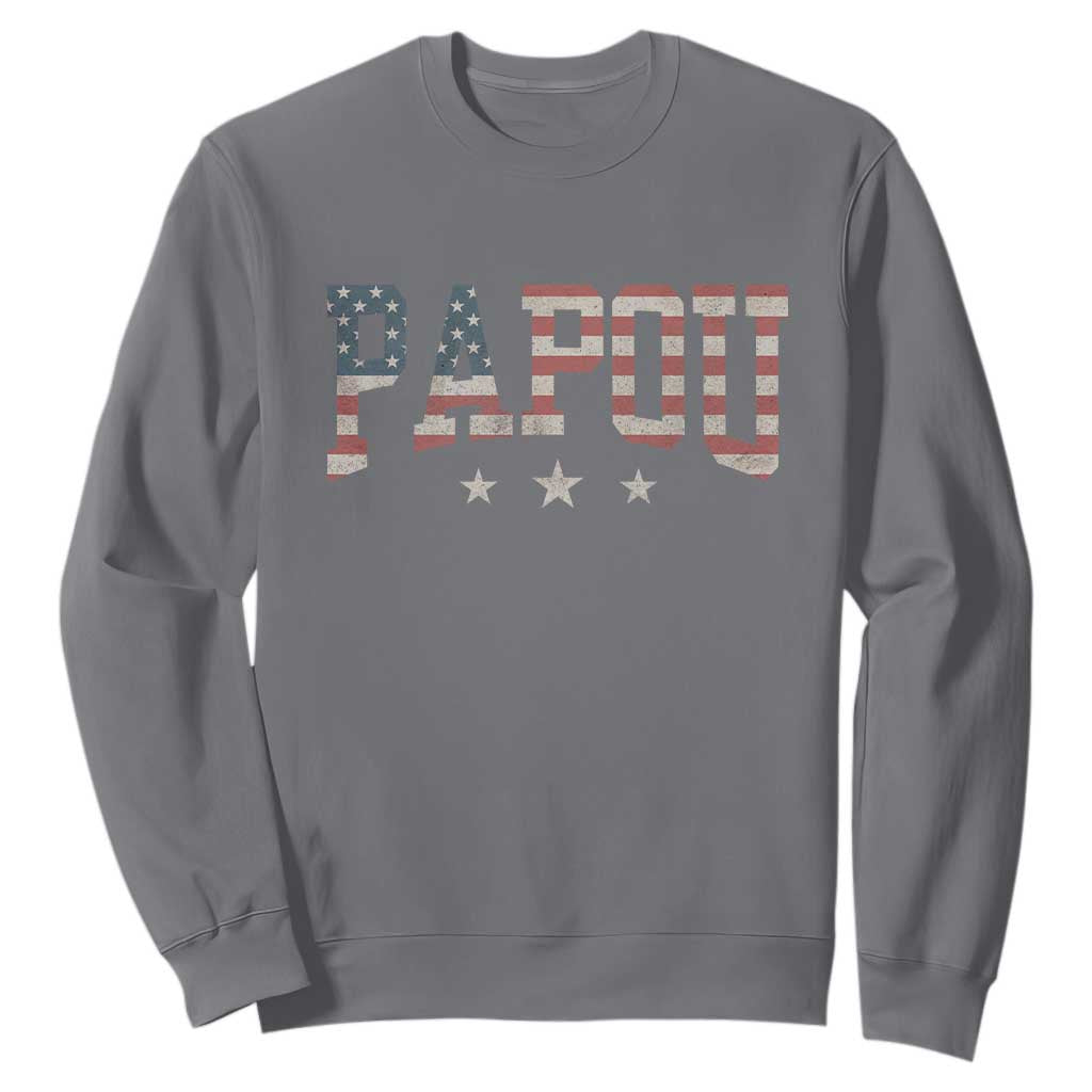 Papou Sweatshirt New Grandpa Fathers Day USA Flag Patriotic TS10 Charcoal Print Your Wear