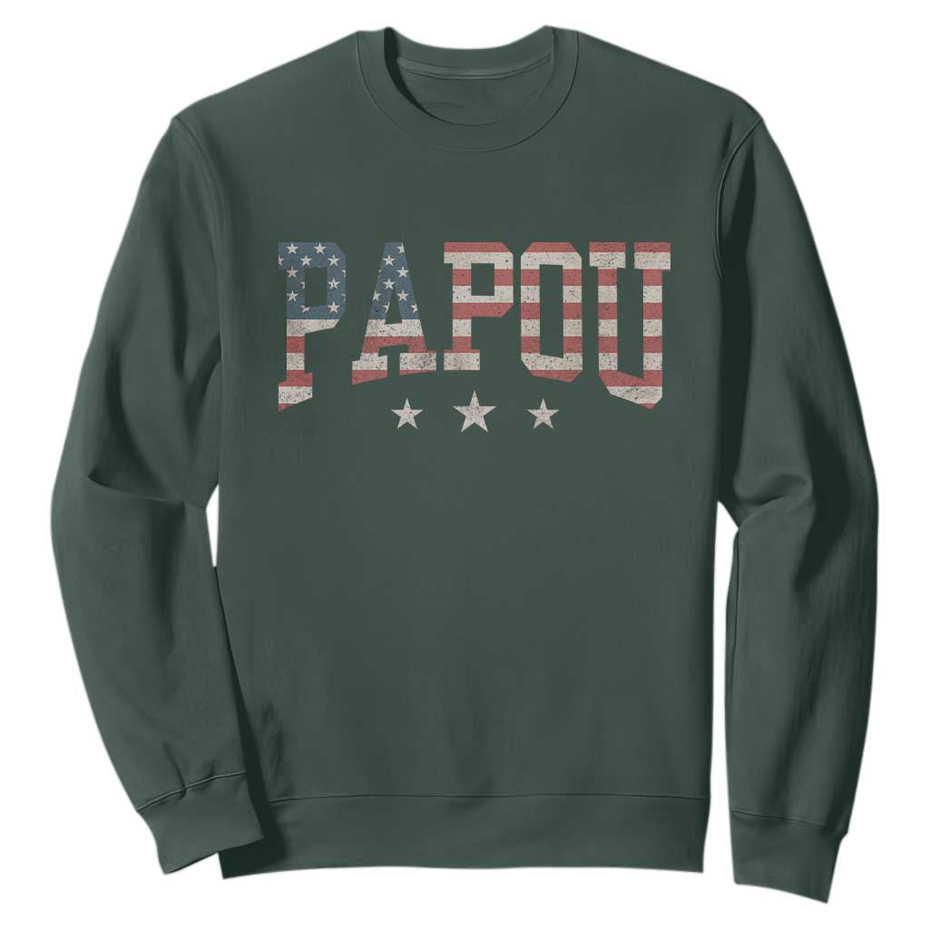 Papou Sweatshirt New Grandpa Fathers Day USA Flag Patriotic TS10 Dark Forest Green Print Your Wear