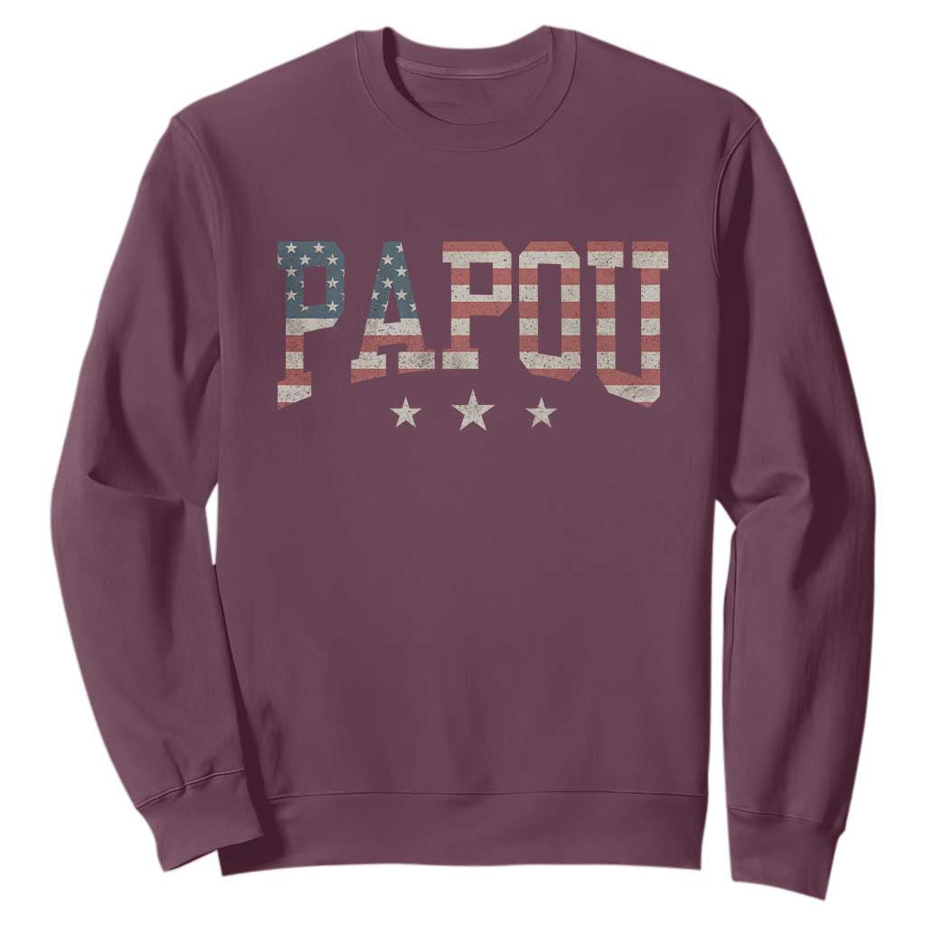 Papou Sweatshirt New Grandpa Fathers Day USA Flag Patriotic TS10 Maroon Print Your Wear