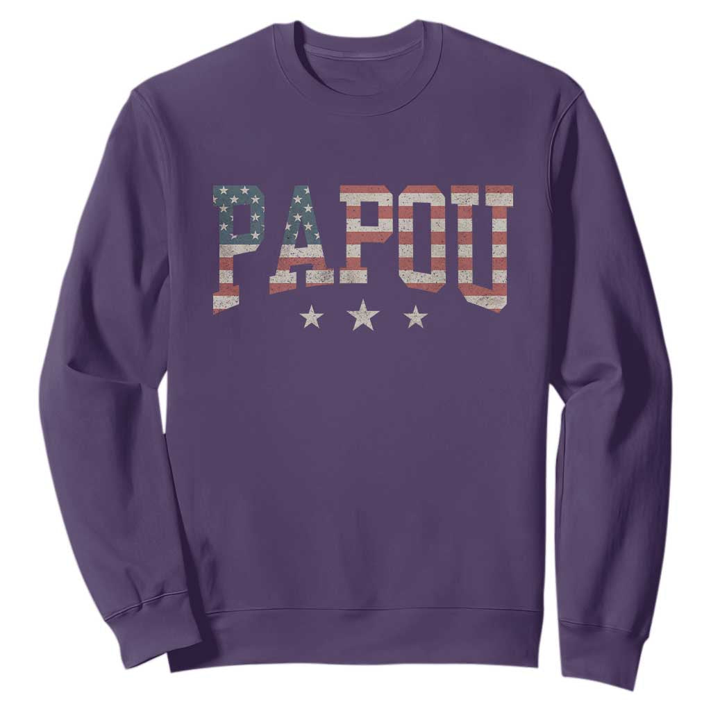 Papou Sweatshirt New Grandpa Fathers Day USA Flag Patriotic TS10 Purple Print Your Wear