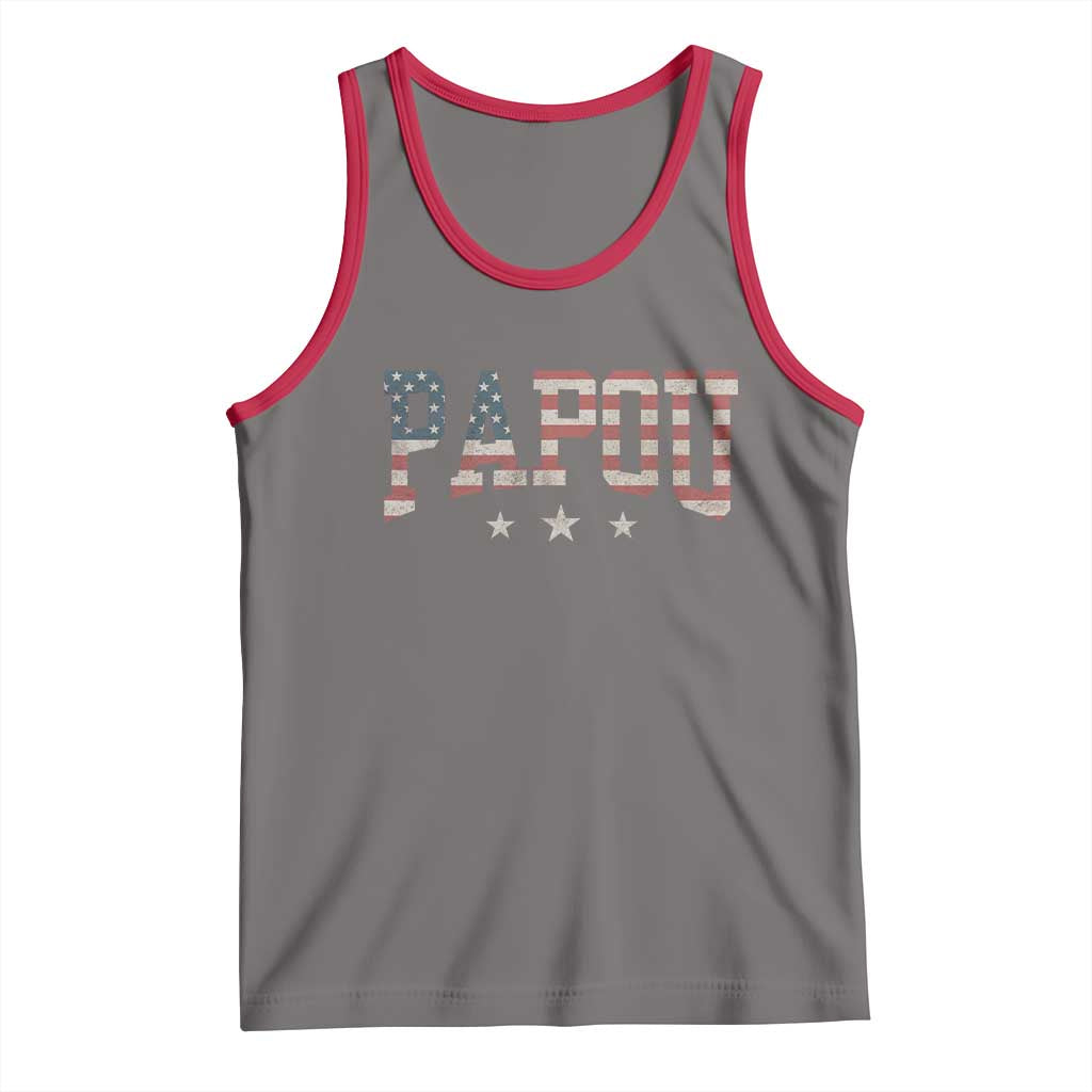 Papou Tank Top New Grandpa Fathers Day USA Flag Patriotic TS10 Deep Heather Red Print Your Wear