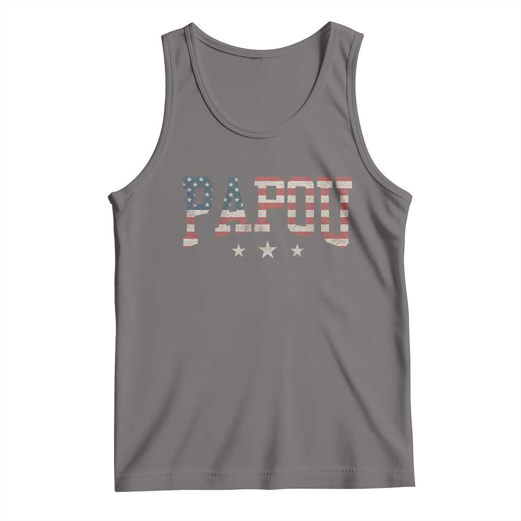 Papou Tank Top New Grandpa Fathers Day USA Flag Patriotic TS10 Deep Heather Print Your Wear