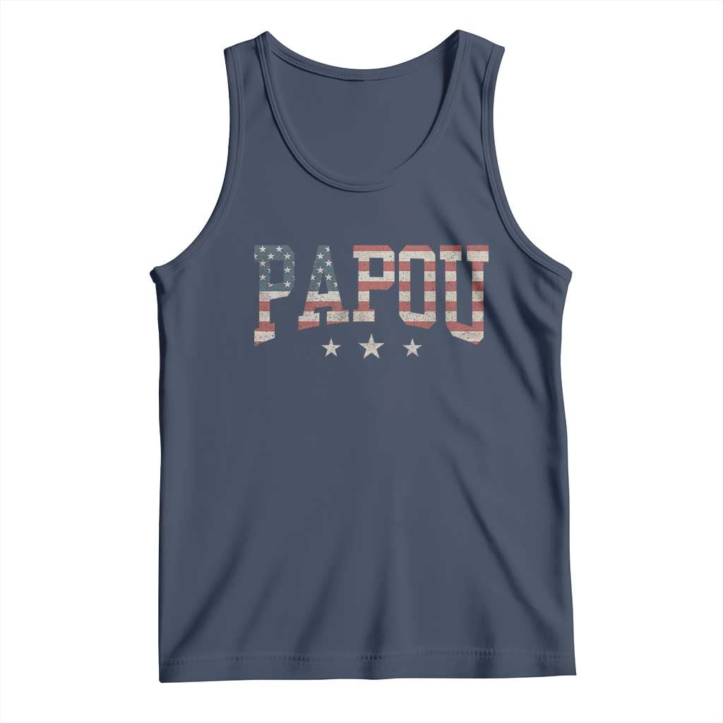 Papou Tank Top New Grandpa Fathers Day USA Flag Patriotic TS10 Navy Print Your Wear