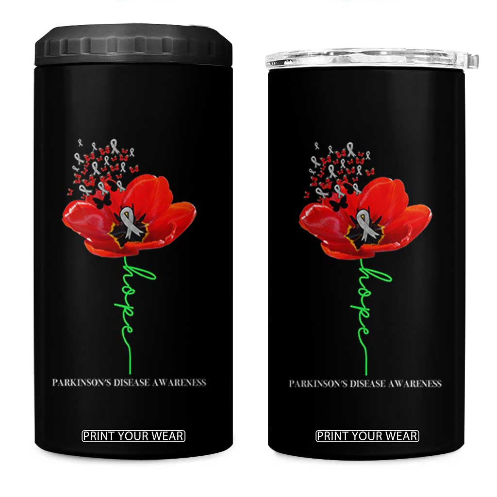 Parkinson's Awareness 4 in 1 Can Cooler Tumbler Faith Hope Tulips Support Parkinsons Warrior TS02 One Size: 16 oz Black Print Your Wear