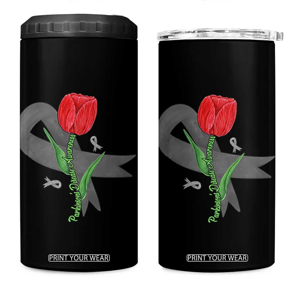 Parkinson's Awareness 4 in 1 Can Cooler Tumbler Gray Ribbon Tulips Support Parkinsons Warrior TS02 One Size: 16 oz Black Print Your Wear