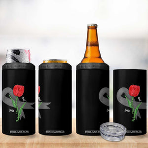 Parkinson's Awareness 4 in 1 Can Cooler Tumbler Gray Ribbon Tulips Support Parkinsons Warrior TS02 Print Your Wear