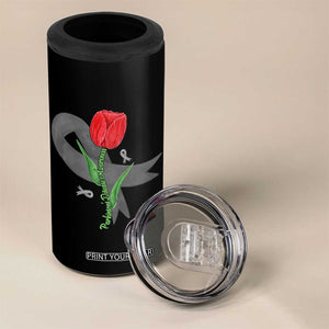 Parkinson's Awareness 4 in 1 Can Cooler Tumbler Gray Ribbon Tulips Support Parkinsons Warrior TS02 Print Your Wear