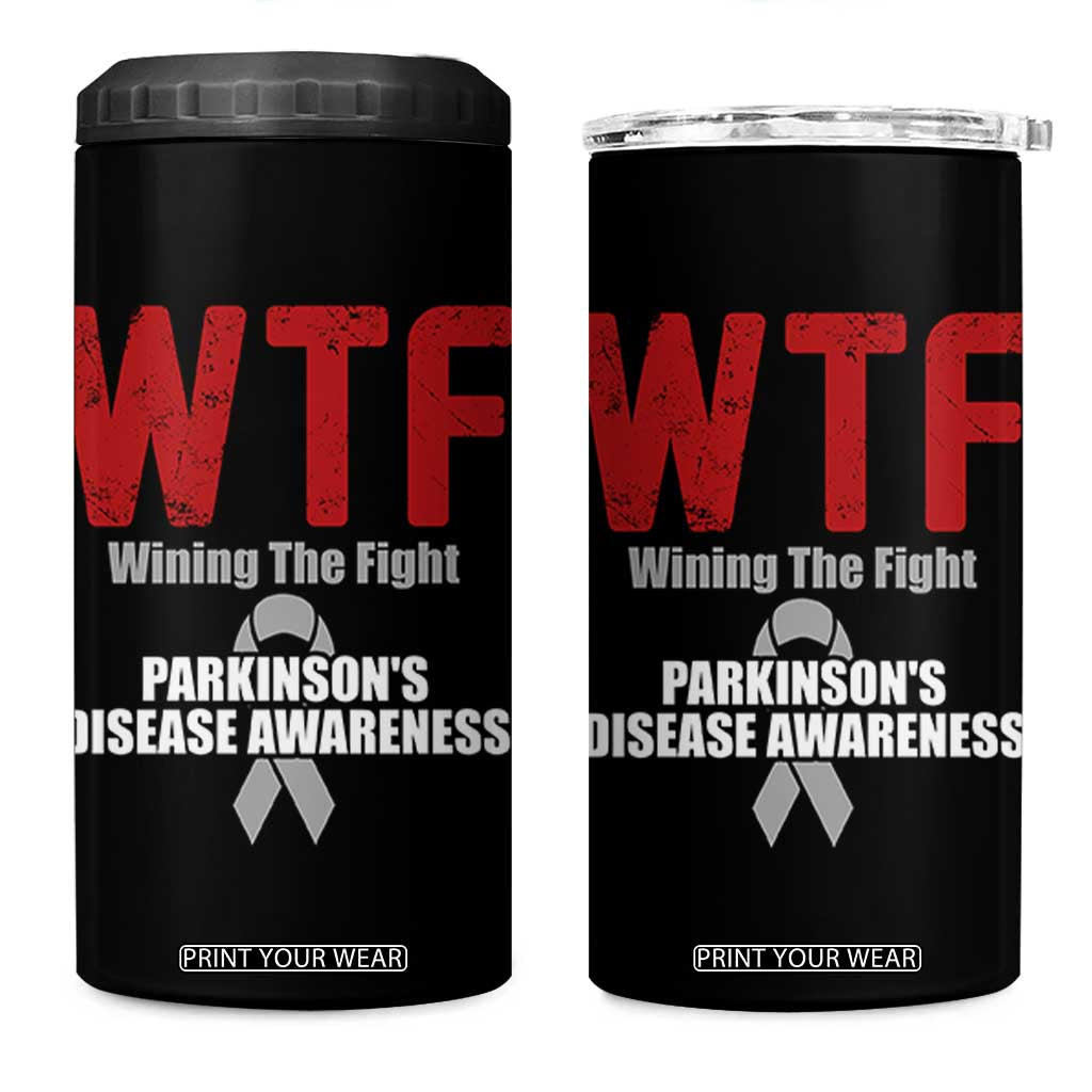 Parkinson's Awareness 4 in 1 Can Cooler Tumbler WTF Winning The Fight Gray Ribbon Support Parkinsons Warriror TS02 One Size: 16 oz Black Print Your Wear