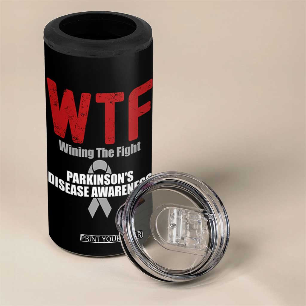Parkinson's Awareness 4 in 1 Can Cooler Tumbler WTF Winning The Fight Gray Ribbon Support Parkinsons Warriror TS02 Print Your Wear