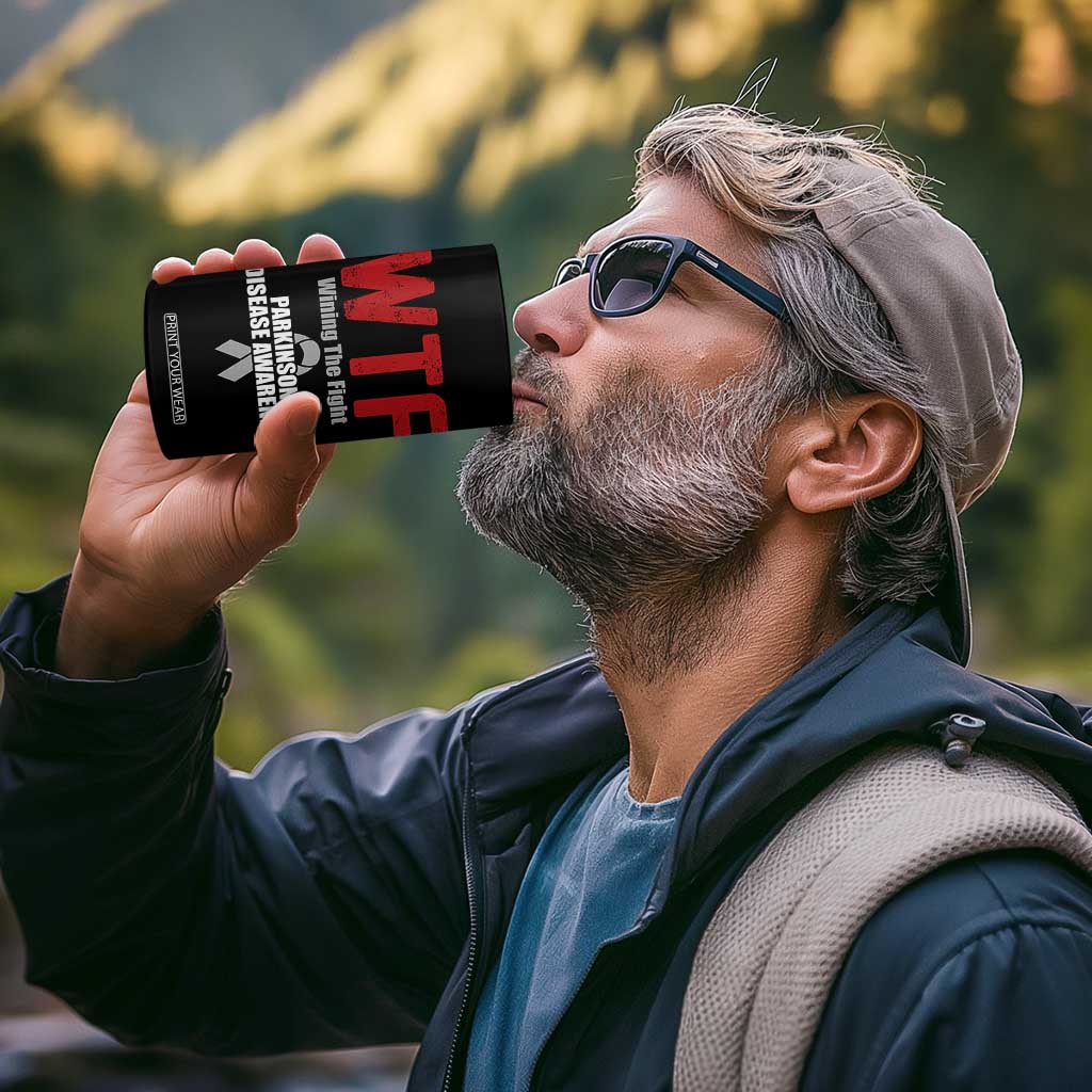 Parkinson's Awareness 4 in 1 Can Cooler Tumbler WTF Winning The Fight Gray Ribbon Support Parkinsons Warriror TS02 Print Your Wear