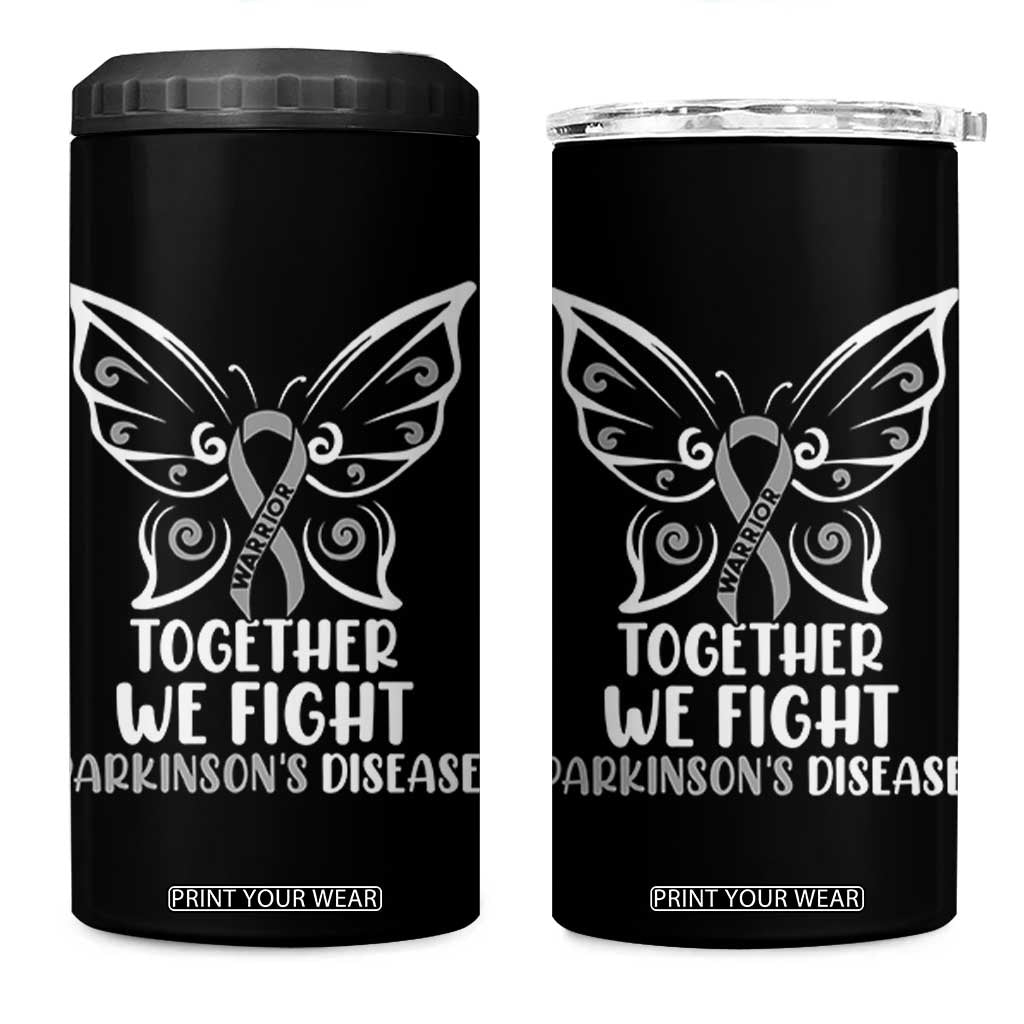 Parkinson's Awareness 4 in 1 Can Cooler Tumbler We Fight Together Support Squad Gray Ribbon Butterfly TS02 One Size: 16 oz Black Print Your Wear