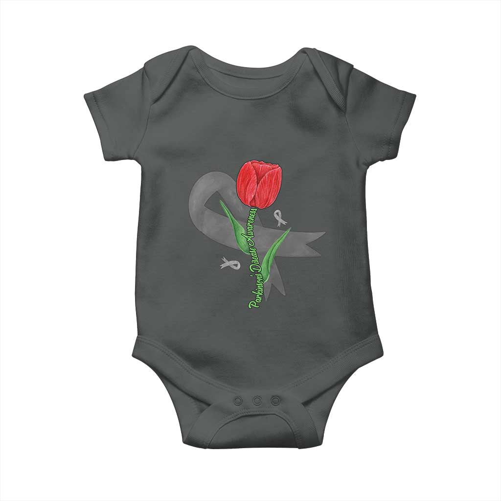 Parkinson's Awareness Baby Onesie Gray Ribbon Tulips Support Parkinsons Warrior TS02 Dark Heather Print Your Wear