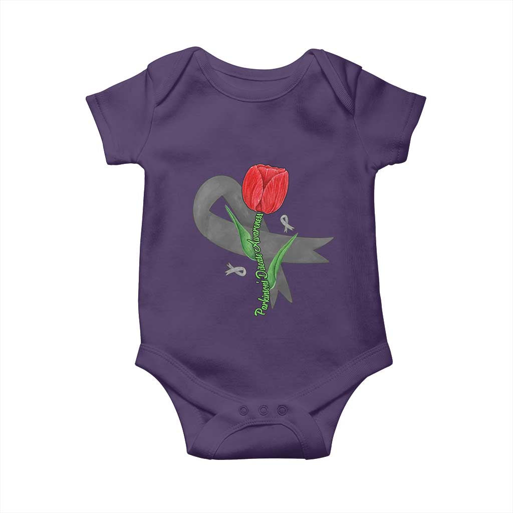 Parkinson's Awareness Baby Onesie Gray Ribbon Tulips Support Parkinsons Warrior TS02 Purple Print Your Wear