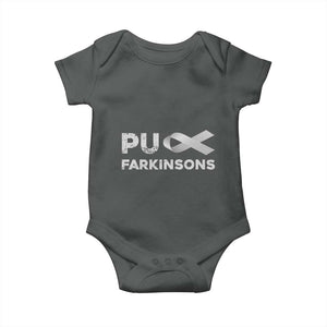 Parkinson's Awareness Baby Onesie Puck Farkinsons Parkinson's Silver Gray Ribbon TS02 Dark Heather Print Your Wear