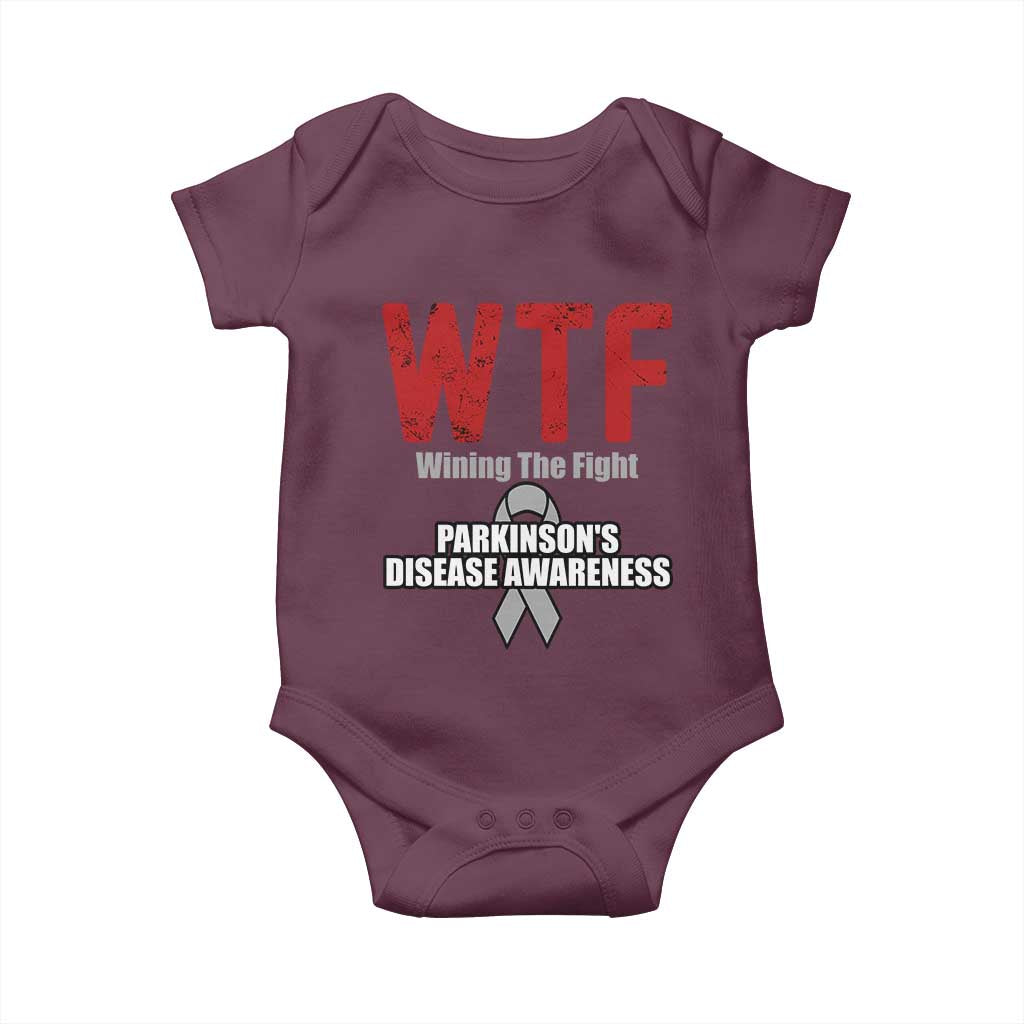 Parkinson's Awareness Baby Onesie WTF Winning The Fight Gray Ribbon Support Parkinsons Warriror TS02 Maroon Print Your Wear
