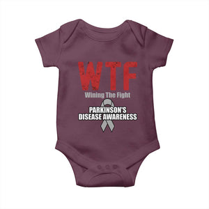 Parkinson's Awareness Baby Onesie WTF Winning The Fight Gray Ribbon Support Parkinsons Warriror TS02 Maroon Print Your Wear