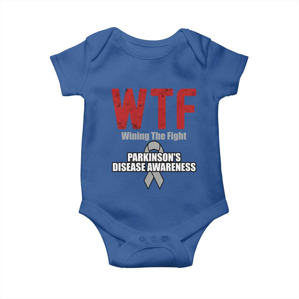 Parkinson's Awareness Baby Onesie WTF Winning The Fight Gray Ribbon Support Parkinsons Warriror TS02 Royal Blue Print Your Wear