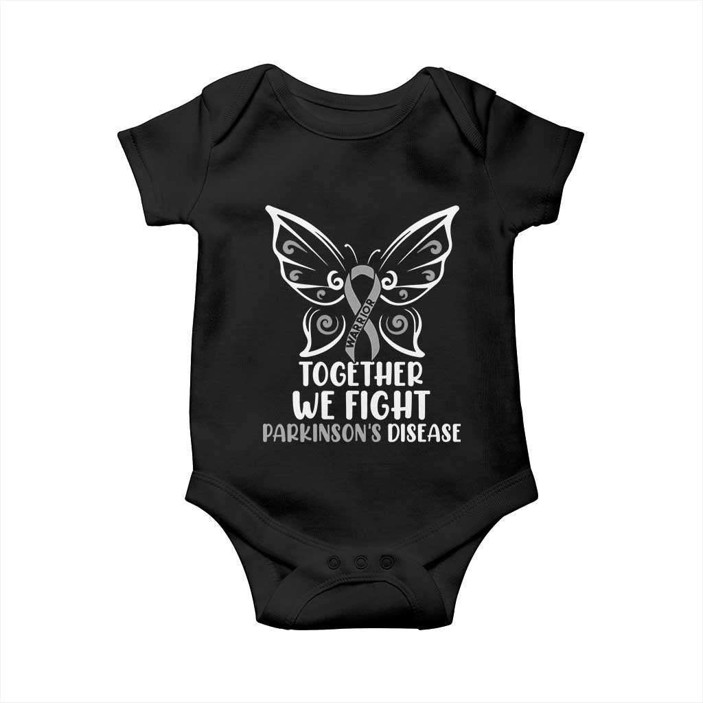 Parkinson's Awareness Baby Onesie We Fight Together Support Squad Gray Ribbon Butterfly TS02 Black Print Your Wear