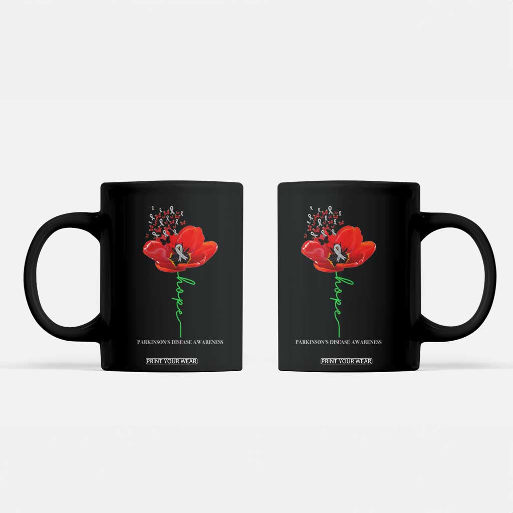 Parkinson's Awareness Coffee Mug Faith Hope Tulips Support Parkinsons Warrior TS02 Black Print Your Wear