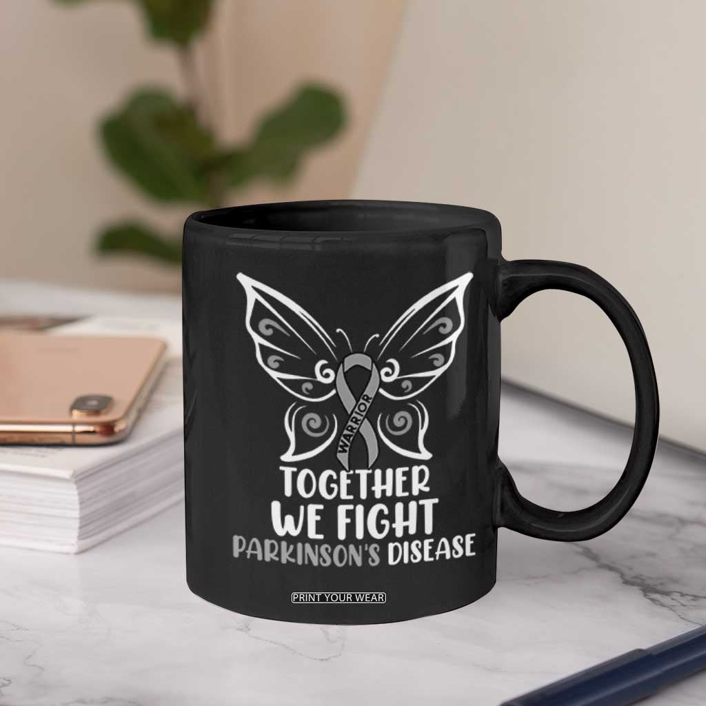 Parkinson's Awareness Coffee Mug We Fight Together Support Squad Gray Ribbon Butterfly TS02 Print Your Wear