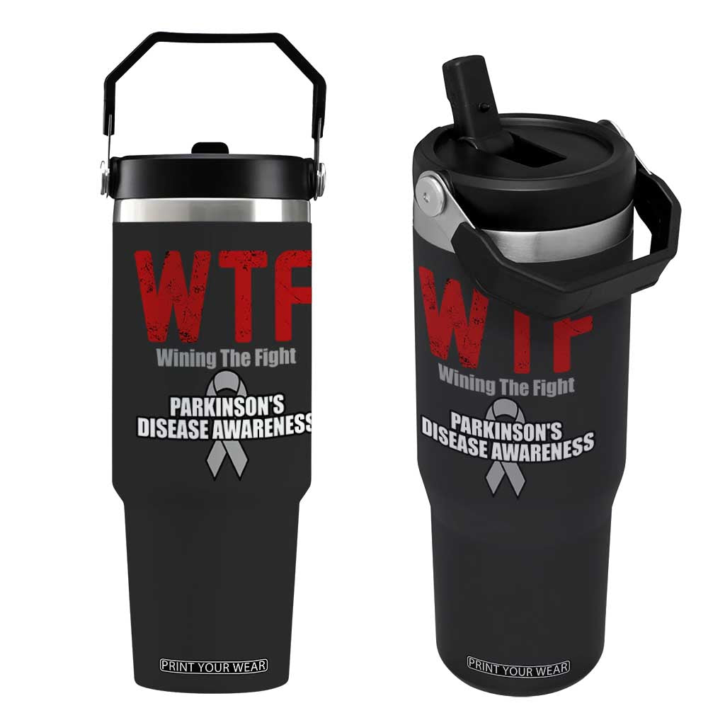 Parkinson's Awareness Flip Straw Tumbler WTF Winning The Fight Gray Ribbon Support Parkinsons Warriror TS02 One Size: 30 oz Black Print Your Wear