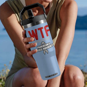 Parkinson's Awareness Flip Straw Tumbler WTF Winning The Fight Gray Ribbon Support Parkinsons Warriror TS02 One Size: 30 oz Light Blue Print Your Wear