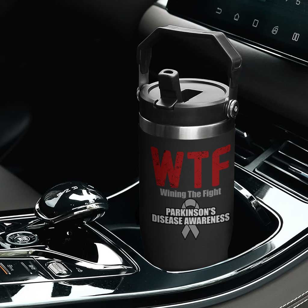 Parkinson's Awareness Flip Straw Tumbler WTF Winning The Fight Gray Ribbon Support Parkinsons Warriror TS02 Print Your Wear