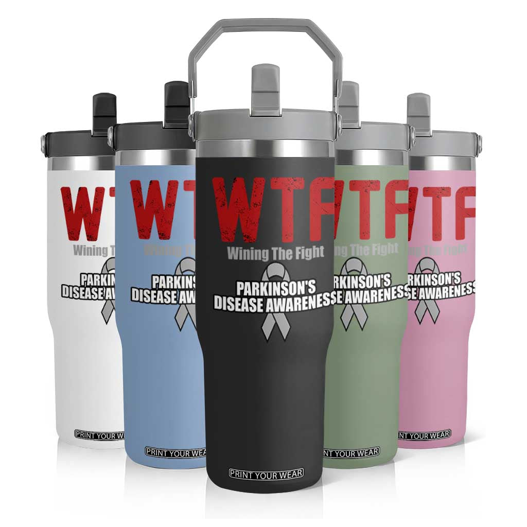 Parkinson's Awareness Flip Straw Tumbler WTF Winning The Fight Gray Ribbon Support Parkinsons Warriror TS02 Print Your Wear