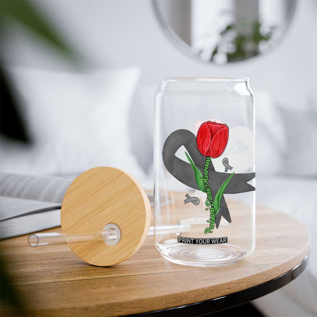 Parkinson's Awareness Glass Can Gray Ribbon Tulips Support Parkinsons Warrior TS02 Print Your Wear