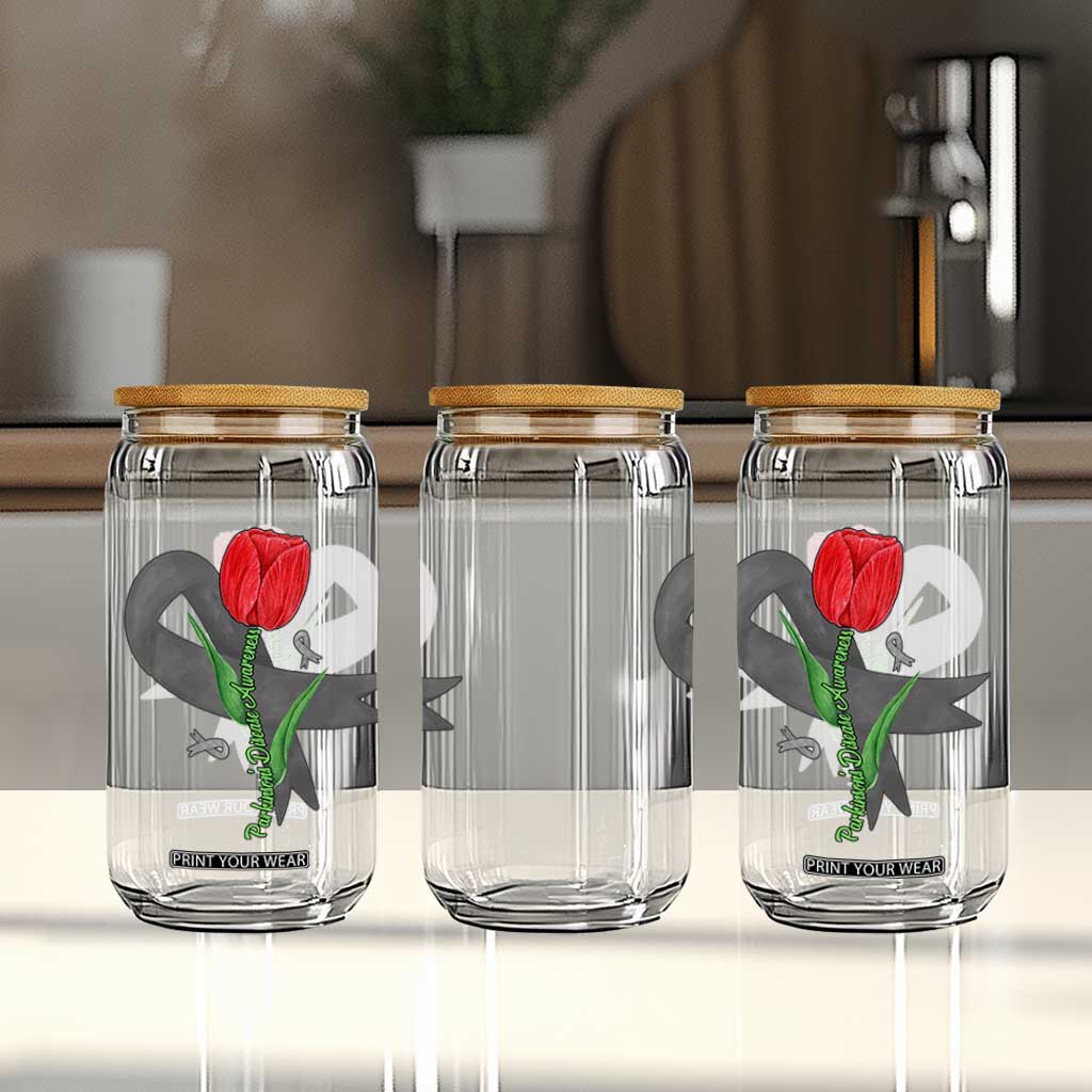 Parkinson's Awareness Glass Can Gray Ribbon Tulips Support Parkinsons Warrior TS02 Print Your Wear