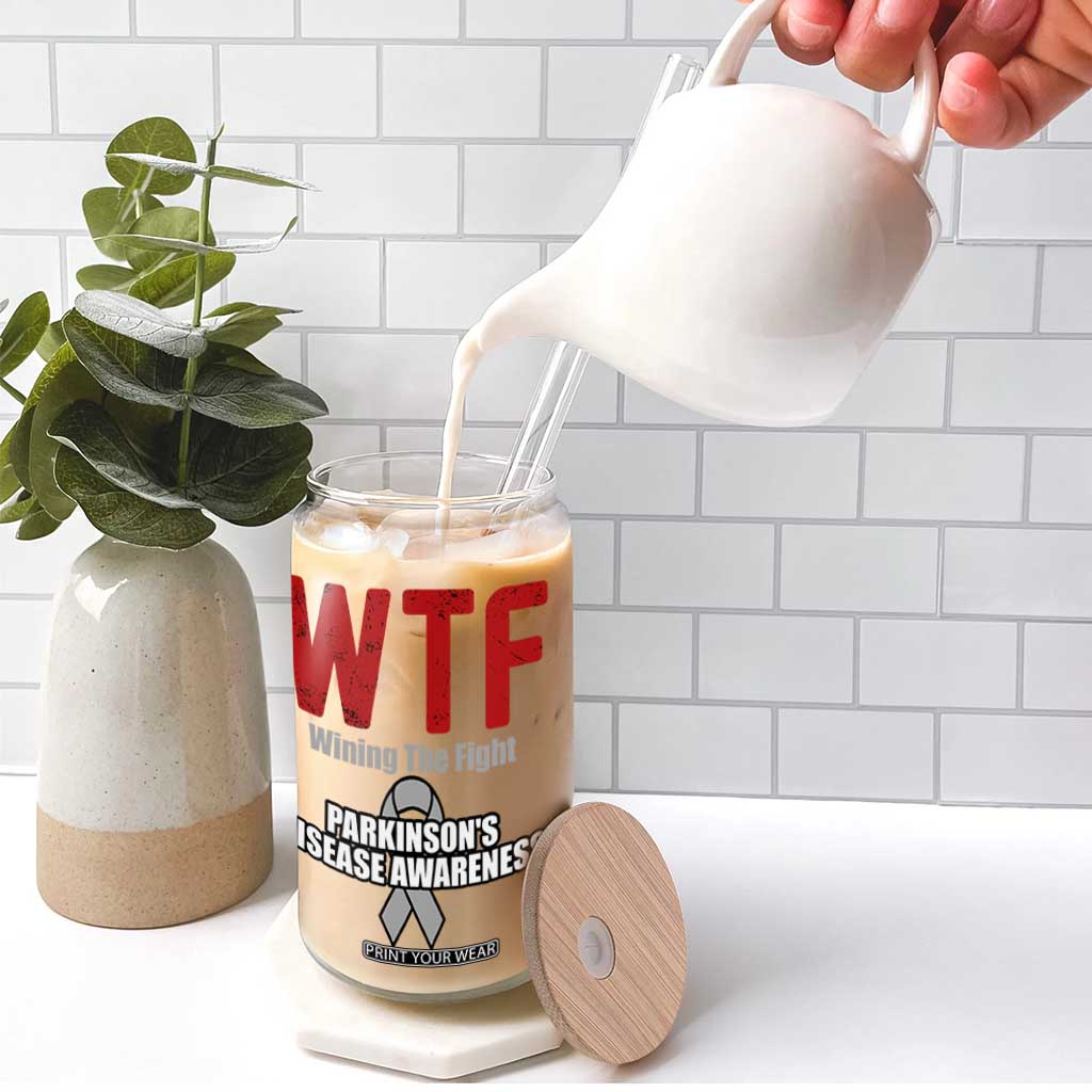 Parkinson's Awareness Glass Can WTF Winning The Fight Gray Ribbon Support Parkinsons Warriror TS02 Print Your Wear