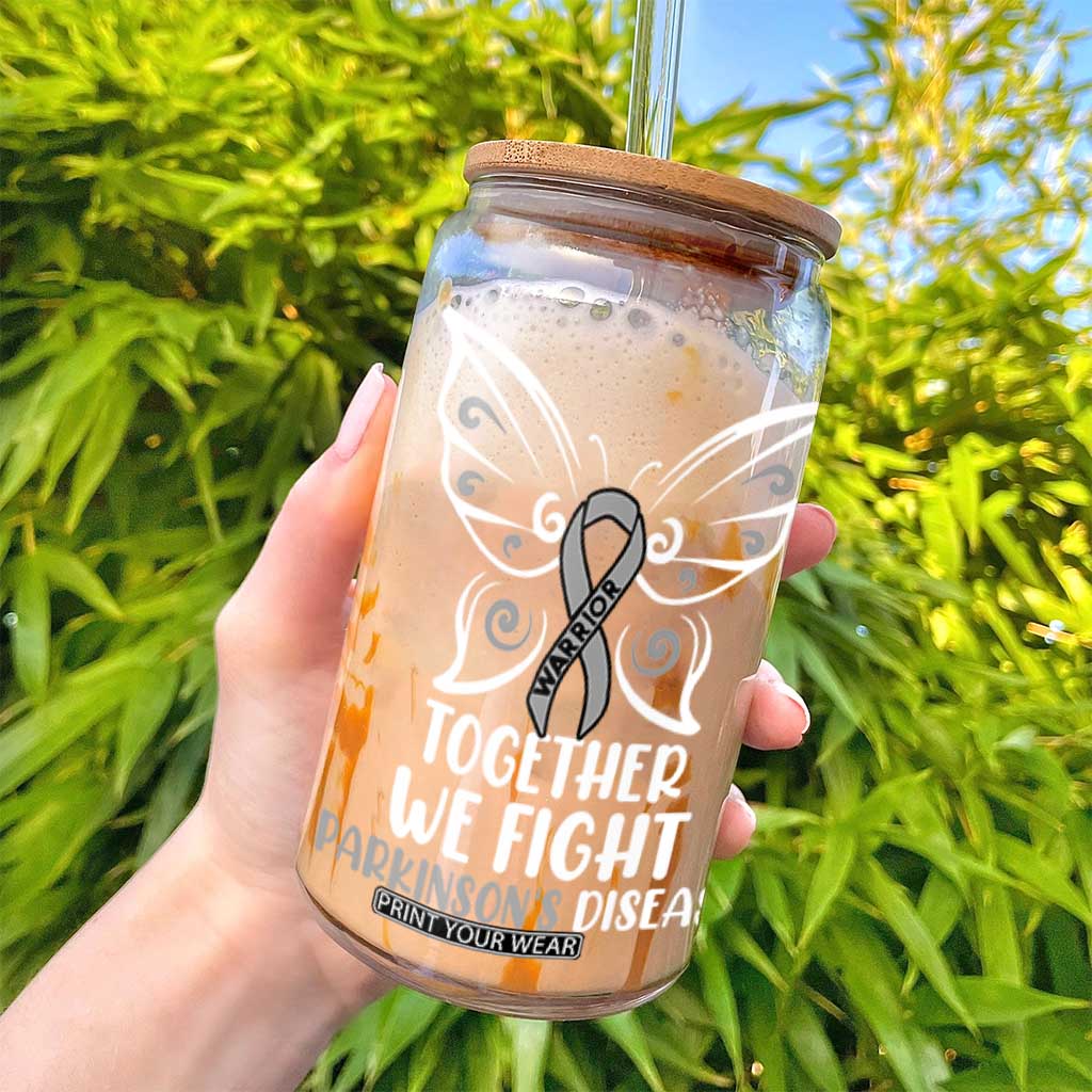 Parkinson's Awareness Glass Can We Fight Together Support Squad Gray Ribbon Butterfly TS02 Print Your Wear