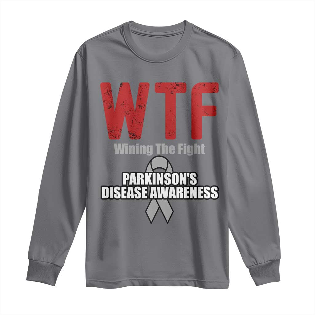Parkinson's Awareness Long Sleeve Shirt WTF Winning The Fight Gray Ribbon Support Parkinsons Warriror TS02 Charcoal Print Your Wear