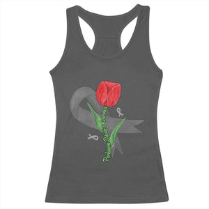 Parkinson's Awareness Racerback Tank Top Gray Ribbon Tulips Support Parkinsons Warrior TS02 Dark Heather Print Your Wear