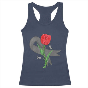 Parkinson's Awareness Racerback Tank Top Gray Ribbon Tulips Support Parkinsons Warrior TS02 Navy Print Your Wear