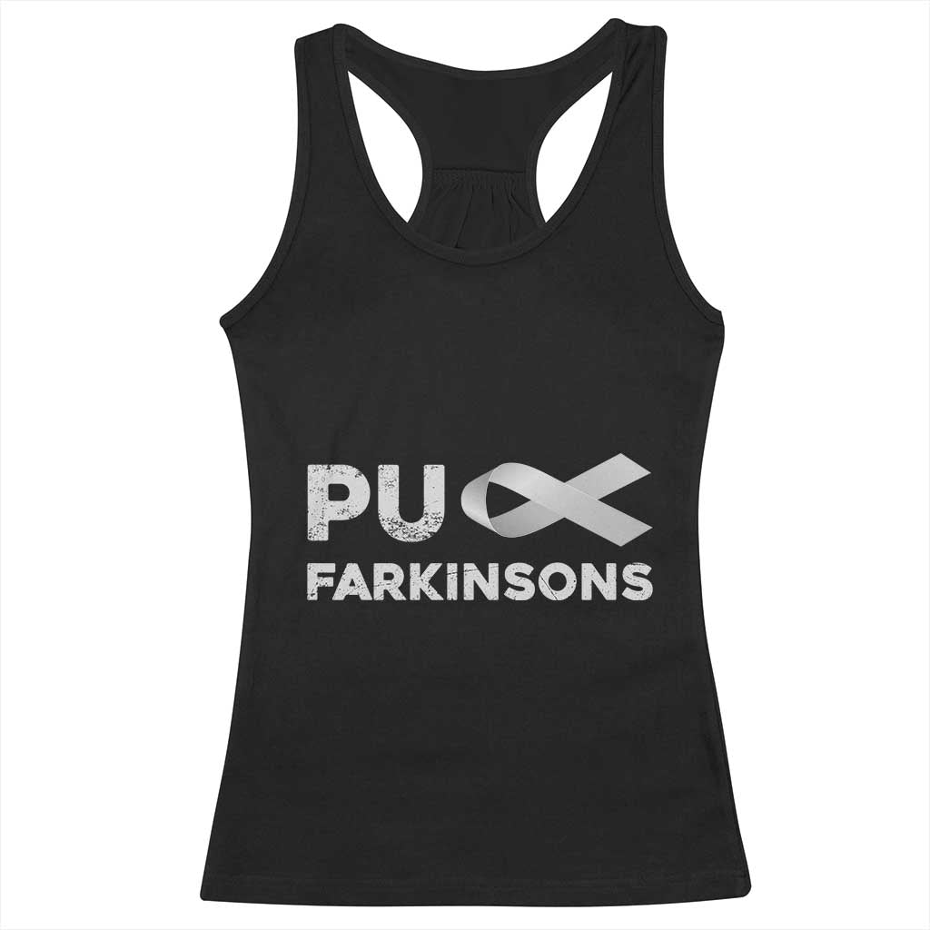 Parkinson's Awareness Racerback Tank Top Puck Farkinsons Parkinson's Silver Gray Ribbon TS02 Black Print Your Wear