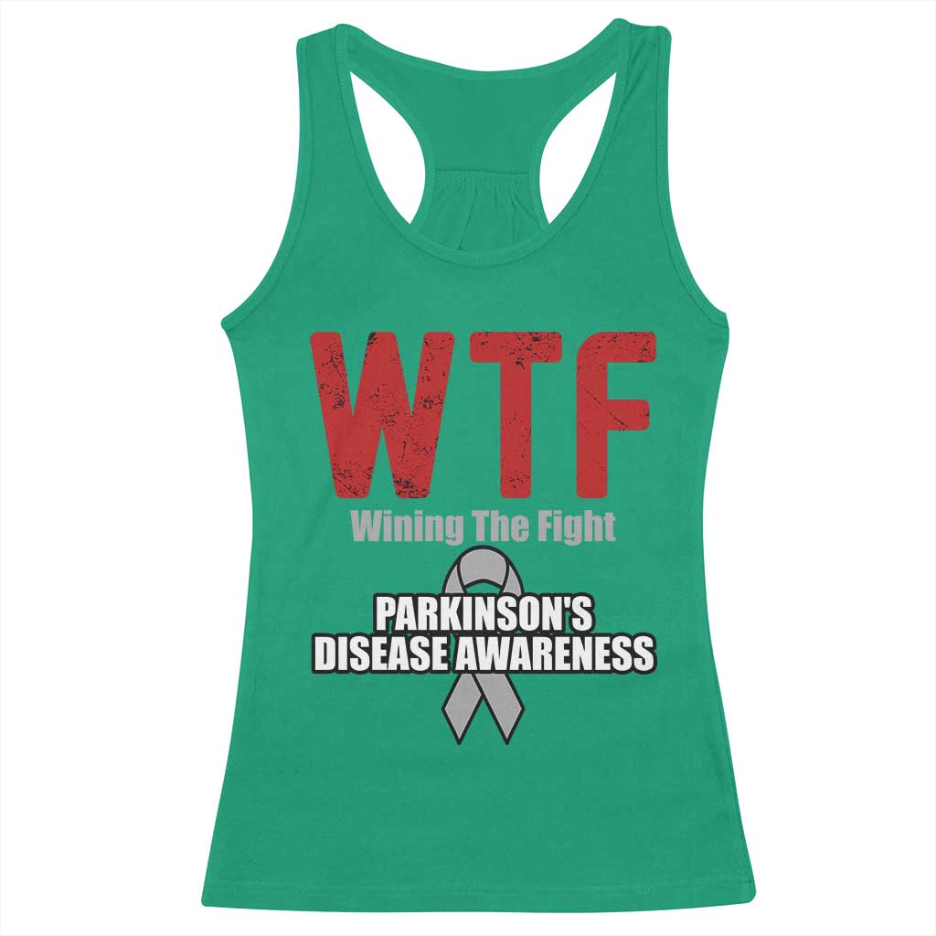 Parkinson's Awareness Racerback Tank Top WTF Winning The Fight Gray Ribbon Support Parkinsons Warriror TS02 Irish Green Print Your Wear