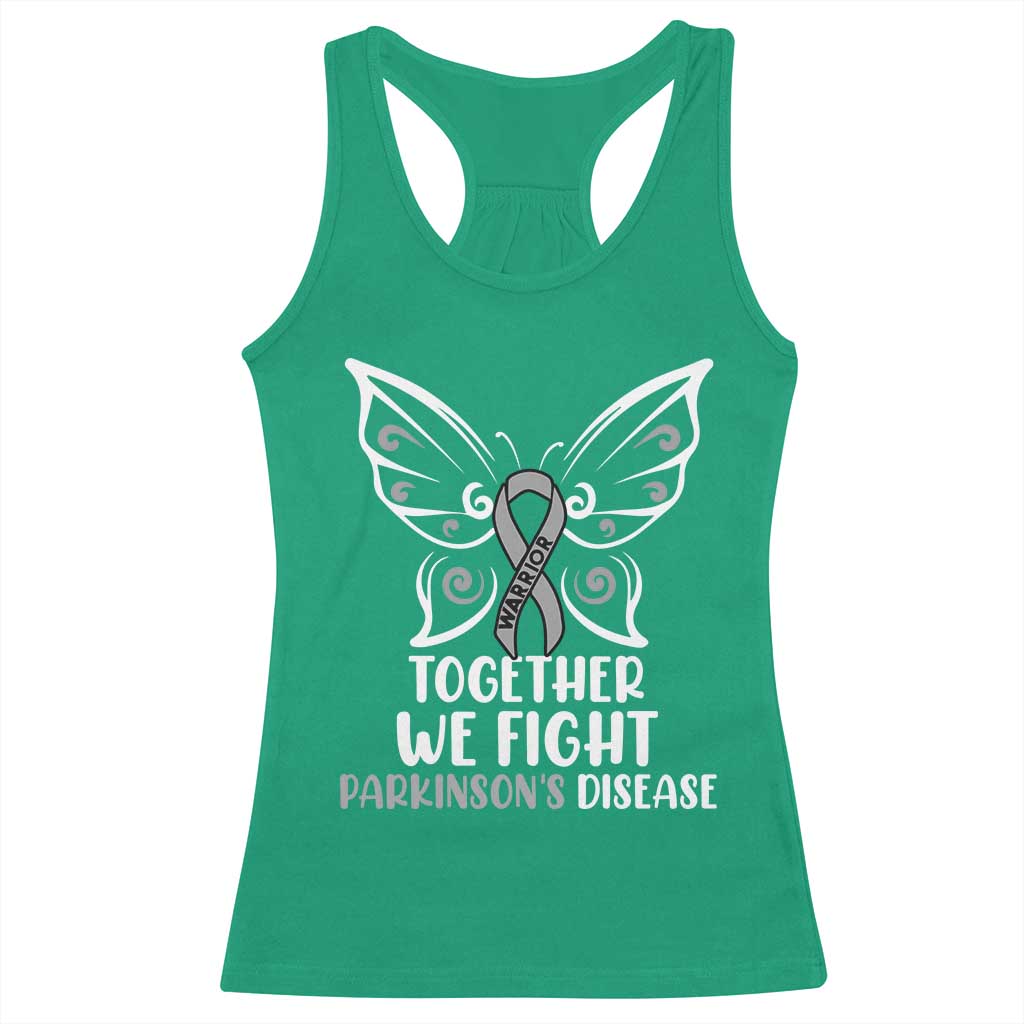 Parkinson's Awareness Racerback Tank Top We Fight Together Support Squad Gray Ribbon Butterfly TS02 Irish Green Print Your Wear