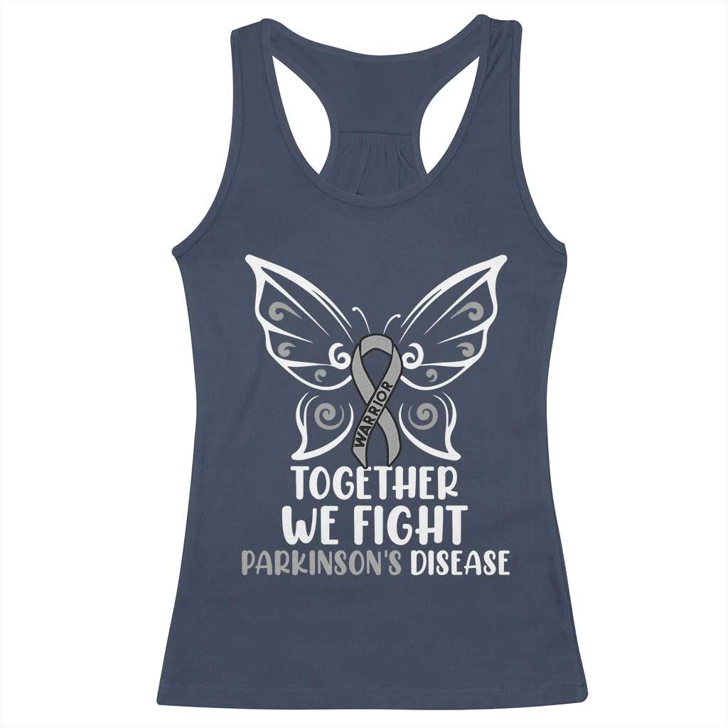 Parkinson's Awareness Racerback Tank Top We Fight Together Support Squad Gray Ribbon Butterfly TS02 Navy Print Your Wear